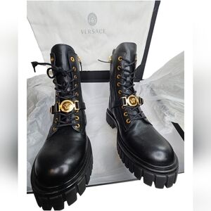 100% Authentic versace leather combat boots